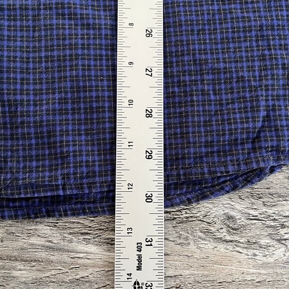 John Vabartos Micro Black Watch Plaid Blue Mens L Button Down Long Sleeve Shirt - Picture 8 of 10
